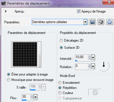 Paramètres de déplacement