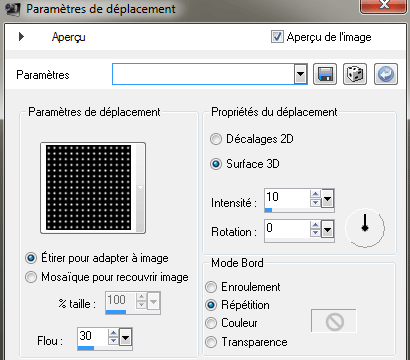 Paramètres de déplacement