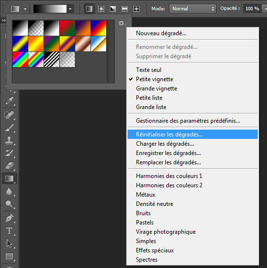 Réinitialiser les dégradés