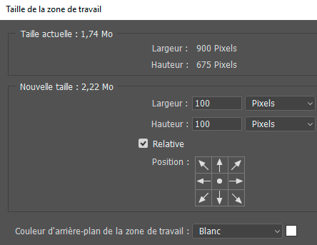 Taille de la zone de travail