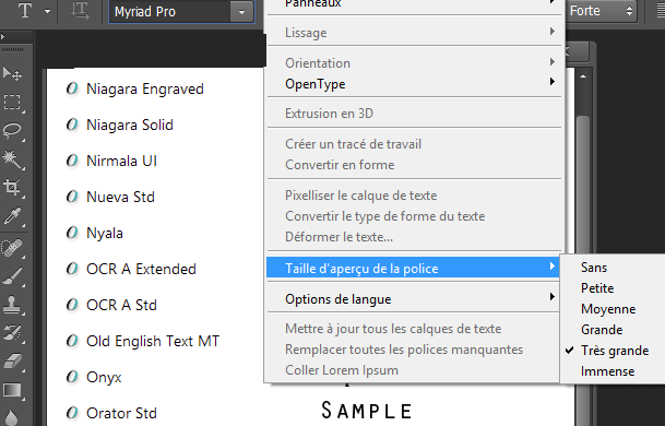 Affichage polices de caractères